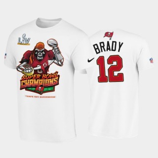 Buccaneers Super Bowl LV Champions Tom Brady T-Shirt White Cartoon Graphic