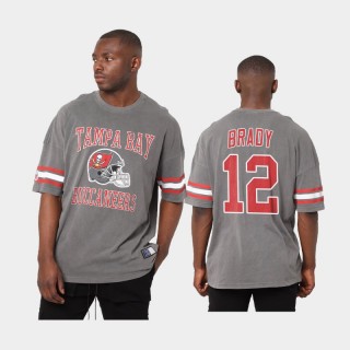 Tampa Bay Buccaneers Tom Brady Pewter Vintage Stripe Sleeve T-Shirt