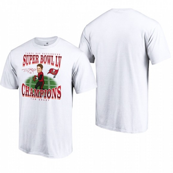 Tom Brady Tampa Bay Buccaneers Super Bowl LV Champions White Caricature T-Shirt