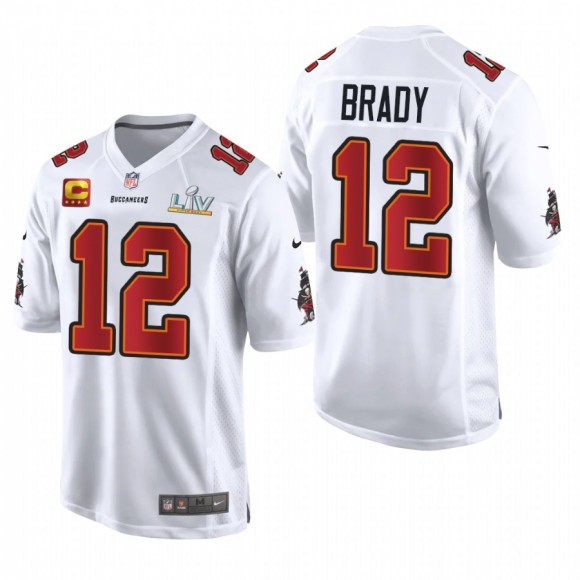 Tom Brady Buccaneers Super Bowl LV White Captain Patch Game Fashion Jersey